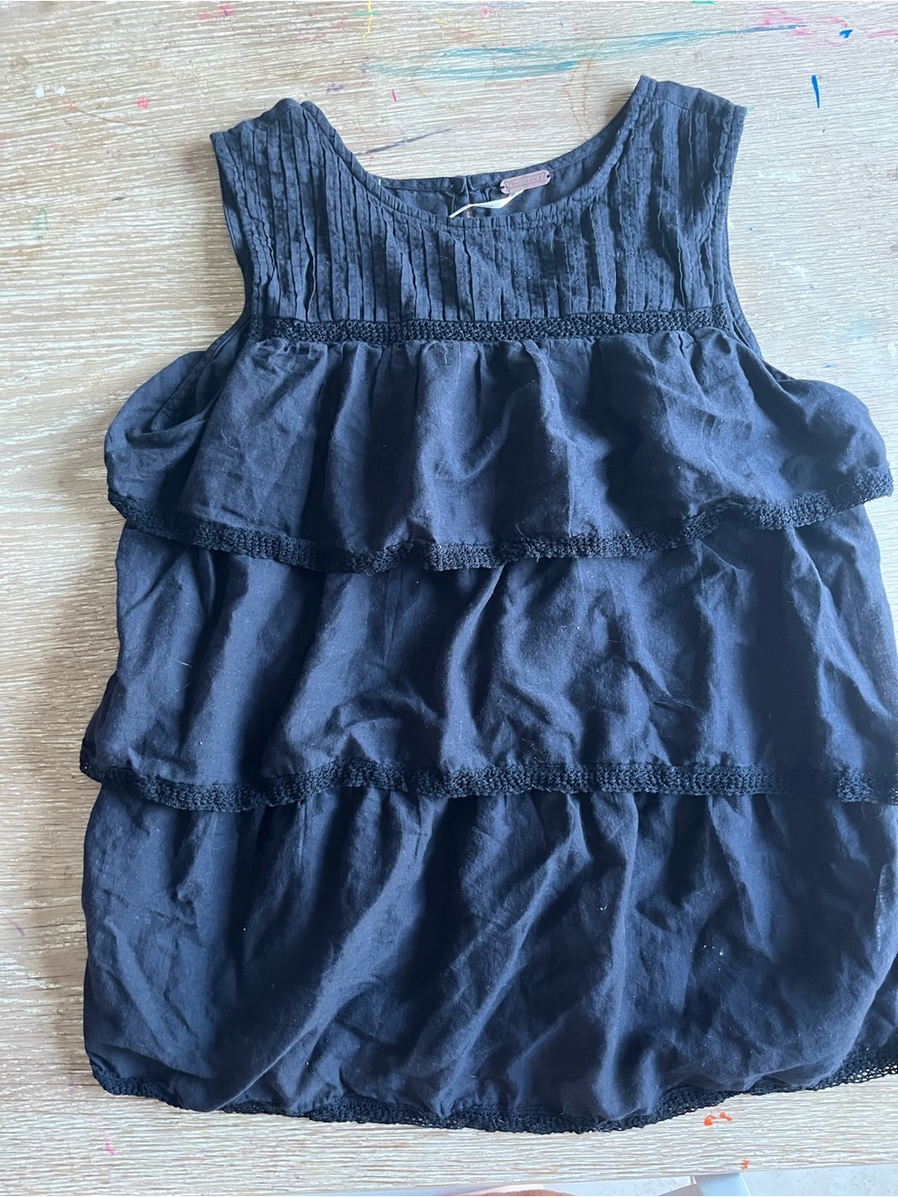 Girls' Tiered Black Ruffle Tank Top